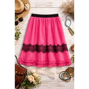 Downeast Pink Tulle Skirt Black Lace Trim Ruffle Hem Medium